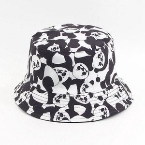Koe Omkeerbaar Zwart Wit Koe Panda Zebra Patroon Emmer Hoeden Visser Caps Voor Vrouwen Zomer Dubbele Side Hat