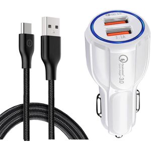 30W QC3.0 Autolader, snel Opladen 3.0 Mobiele Telefoon Oplader 2 Poort Voor Iphone/Ipad Samsung Huawei Xiaomi Rapid Auto En 3A Kabel