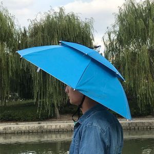 Creatieve Draagbare Vissen Hoeden Dubbele Vouwen Regenachtige Paraplu Anti-Uv Regendicht Zonwering Vissen Cap Paraplu YS014