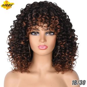 14Inch Kort Haar Afro Kinky Krullend Pruiken Met Pony Voor Zwart Wit Vrouwen Ombre Lijmloze Natuurlijke Krullend Bob Pruik hoge Remperature