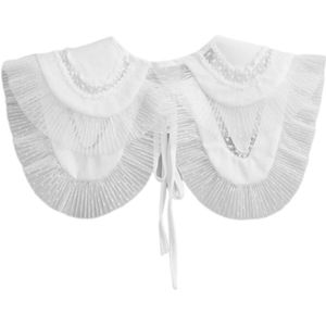 Vrouwen Zoete Chiffon Valse Nep Kraag Ketting Ruches Lace Trim Afneembare Revers Sjaal Mini Cape Lace-Up Dickey Capelet