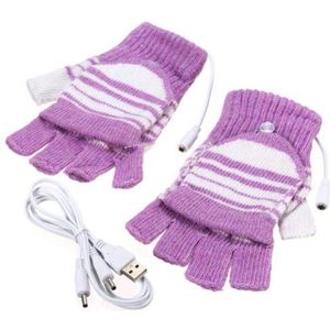 Usb Verwarmde Handschoenen Voor Mannen En Vrouwen Mitten, Usb 2.0 Aangedreven Verwarming, Strepen Patroon Breien Handen Warmer, vingerloze Wasbare