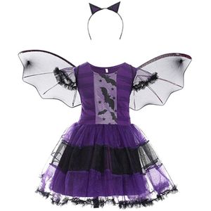 Kinderen Kids Halloween Meisjes Cosplay Vleermuis Jurk Met Wing Hoofdband Halloween Cosplay Party Kostuum Sets Voor Carnaval Kleding