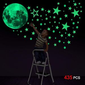 435 Stuks Lichtgevende Sticker Lichtgevende Maan Dot Star Muur Plafond Decal Mural Ontspannen Sfeer Slaapkamer Woonkamer Decoratie