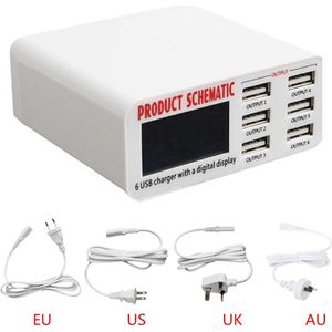 Usb Fast Charger 6A 6 Usb 2.0 Usb 3.0 Port Fast Charger Hub Muur Opladen Adapter Lcd-scherm Eu Plug