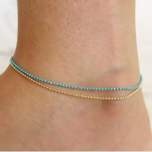 Kleurrijke Kristallen Kraal Enkelbandje Voor Vrouwen Strand Sexy Goud Kleur Voet Ketting Op De Been Mode Enkelband sieraden