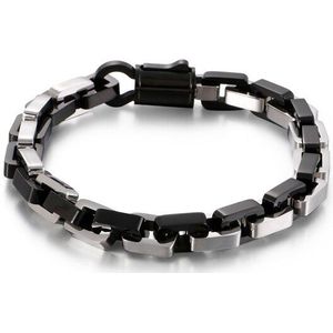 Goud Zwart Rvs Interlock Box Chain Armband Voor Mannen Zware Biker Sieraden Beste Vrienden Heren Armbanden