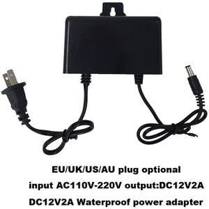 Dc 12V 2A Voeding Adapter Waterdicht Ingang Ac 110-240V Eu Uk Au Us Plug Cord voor Cctv Ahd Ip Tvi Wifi Camera