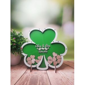 Alternatieve Wedding Gastenboek, Wit Frame St. Patrick &#39;S Day, Houten Klavers, Gastenboek, Box, gastenboek, Klaver,