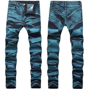 Gekleurde Stropdas Mannen En Dye Slanke Jeans Trendy Plus Size Geschilderd Denim Broek