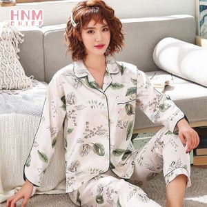 Hnmchief Wit Vrouwen Pyjama Herfst Bloem Gedrukt Satijn Zijde Pyjama Set Rayon Nachtkleding Lange Mouw Broek Nachtkleding Pak