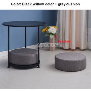 55cm Nordic Ronde Tafel Met 2 STUKS Floor Zitkussen Moderne Eenvoudige Thee Salontafel Hout Desktop Carbon stalen Beugel