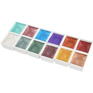 12 Kleuren Draagbare Glitter Aquarel Verf Set Metallic Goud Pigment Verf Gereedschap Diy Tekening Knuffel-Aanbiedingen