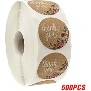 100-500Pcs/Roll Dank U Stickers Voor Afdichting Labes 1Inch Handgemaakte Sticker Bruin Kraft Bloemen Scrapbooking leuke Briefpapier Sticker