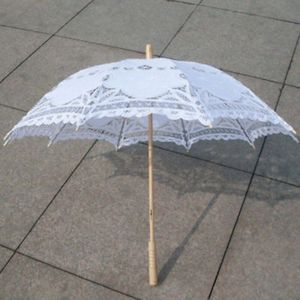 Hand borduren Mode Parasol Katoen Borduren Bridal Wit Ivoor Lace Parasol Wedding Bloem Paraplu Decoraties