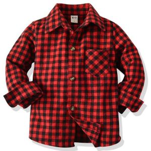 Lente Herfst Kleine Jongens Shirt, creatieve Rood Zwart Plaid Patroon Revers Lange Mouwen Single-Breasted Top Kinderen Casual Kleding