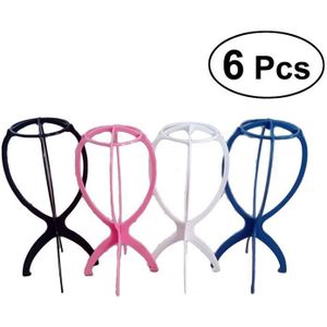 6Pcs Folding Plastic Stabiele Duurzame Pruik Haar Hoed Cap Holder Stand Ondersteuning Display Hanger Gereedschap (Willekeurige Kleur)