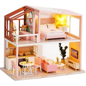 Diy Poppenhuis Casa Miniatuur Led Poppenhuis Loft Model Houten Meubels Decoratie Poppenhuis Speelgoed Voor Kinderen QL001-003