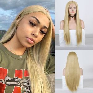 Charisma Synthetische Lace Front Pruik Ombre Blonde Pruik Met Bruin Wortels Hittebestendige Lange Rechte Haar Pruiken Voor Vrouwen