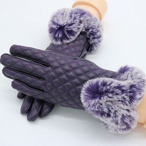 Touch Screen Lederen Handschoenen vrouwen Herfst Winter Dikke Warm Winddicht Waterdichte Outdoor Fietsen Rood Paars Zwart Bont Wanten