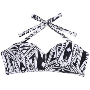 Vrouwen Halter Geometrische Print Hoge Waisted Badpak Badpakken Bikini Zwart + Wit Xl
