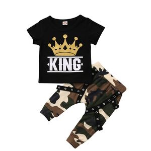 Mode Peuter Kinderen Kroon Kleding Set Baby Jongens Tops T-shirt Camo Broek Outfits Kleding