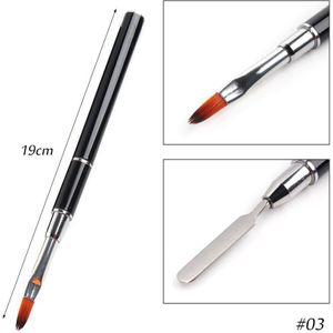 1Pc Dubbelzijdig Gel Nail Brush Voor Manicure Acryl Uv Led Met Stalen Pusher Pen Multifunctionele Tekening Fototherapie tool CH1841