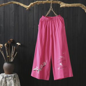 Traditionele Chinese Broek Broek Vrouwen Palazzo Vrouw Wijde Pijpen Broek Vrouwelijke Bodems Borduurwerk Vintage Casual Broek TA1409