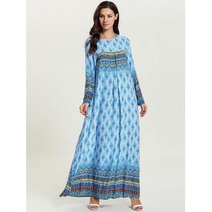 Moslim Vrouwen Print Rits Lange Jurk Abaya Kaftan Islamitische Dubai Arabische Gewaden Losse Etnische Arabische Lange Mouw Vintage Mode
