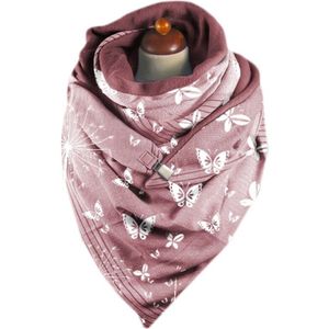 Vrouwen Winter Thicken Warm Grote Driehoek Sjaal Met Clip Vlinder Gedrukt Effen Kleur Sjaal Wrap Snood Deken Poncho