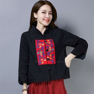 Oosterse Wu Tang Pak Top Chinese Stijl Etnische Traditionele Kleding Vrouwen Meisjes Retro Fancy Borduren Korte Jas Zwart Shirt