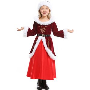 Kind Deluxe Kerst Fluwelen Kerstman Kostuum Meisje Miss Xmas Jaar Party Outfit Fancy Dress