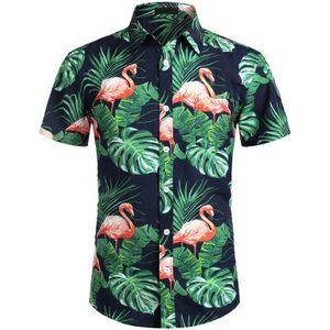Flamingo Print Hawaiian Shirt Voor Mannen Zomer Korte Mouw Heren Katoen Strand Hawaii Shits Casual Knop Pocket Aloha Camisas