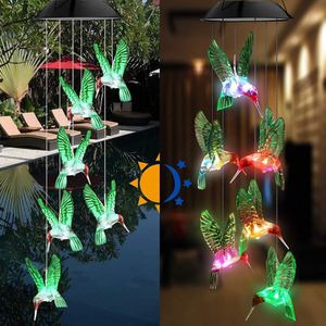 Led Solar Wind Chime Crystal Ball Hummingbird Wind Chime Light Kleur Veranderende Waterdichte Opknoping Solar Licht Voor Huis Tuin