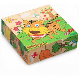 3D Puzzels Cartoon Dier Puzzel Speelgoed Kids 6 Zijden Wijsheid Jigsaw Early Educatief Houten Speelgoed voor Kinderen 9pcs 3D puzzel