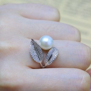 Baroqueonly Romantische En Shiny Leaf Ring 9-10 Mm Wit Roze Blauw Paars Zoetwater Parel Ring Beste Moeder dag Voor Vrouw