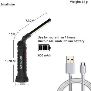 USB oplaadbare COB LED zaklamp werk licht Inspectie Licht 5 modi Staart magneet Opknoping fakkel lamp 2 maten waterdicht