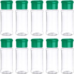 10 Stuks 100Ml Plastic Spice Jars Zout Peper Kruiden Jar Barbecue Kruiderij Flessen Cruet Container Flessen Met Zeef Deksels