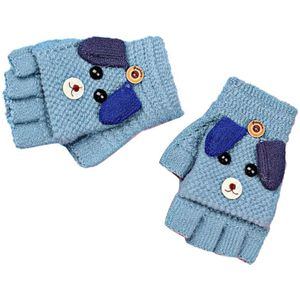 1 Paar Kids Winter Handschoenen Half Vinger Handschoenen Cartoon Warme Handschoenen Outdoor Vinger Handschoenen Voor Kids Kinderen Blauw