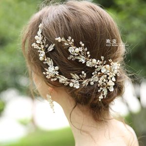 Luxe parel ceremic bloem goud haar haarspeldjes sets hoofdtooi bruiden haar decoratie vrouwen bruiloft haar accessoires