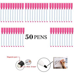 50 Pennen/Doos Whiteboard Marker Terug Naar School Stationaire Water Colour Droge Wissen White Board Pen Met Gum magnetische