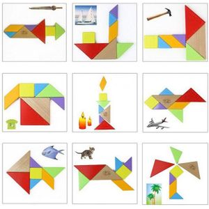 Houten Gekleurde Tangram Puzzel Vorm Cognitieve Intellectuele Ontwikkeling Kinderspeelgoed Kids Verlichting Speelgoed