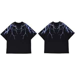 Streetwear Dark Lightning T-shirt Hip Hop Mannen Harajuku Tshirt Korte Mouwen Katoenen T-shirt Zwart Tops Tees Hiphop