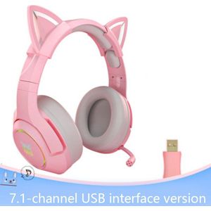 Rgb Gaming 7.1 Stereo Hoofdtelefoon Roze Headset Verwijderbare Kat Oor Bedrade Usb Met Microfoon Ruisonderdrukking Voor PS4/Xbox een Leuke Meisje