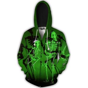 Scary Halloween Schedel Gedrukt Cosplay Kostuum 3D Gedrukt Hooded Rits Hoodie Polyester Jas