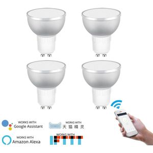WiFi Smart LED Lamp 2700-6500k RGBCW Warm Wit Daglicht Multicolor 50W Equivalent Werken met Alexa google Home GU10 4 Pack