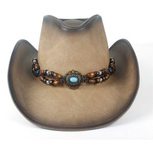 Mode Vrouwen Mannen Retro Vintage Turquoise Lederen Band Cowboy Cowgirl Caps