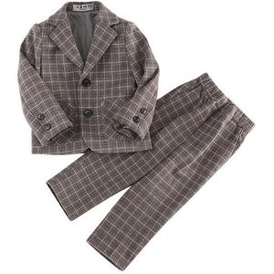 2022 Lente Grijze Formele Peuter Jongen Blazer Outfit Plaid Jurk Kinderen Wedding Suits Herfst Kids School Uniform Elegante Kleding