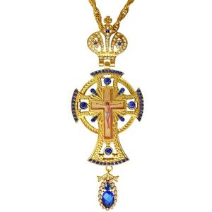 Orthodoxe griekse pastor kruis Jesus kruisbeeld hangers plated gold strass classic cross chain religieuze craft supplies