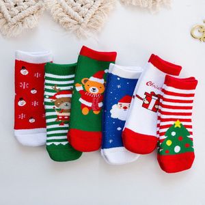 6Pairs Kerst Katoenen Baby Jongens Meisjes Winter Sokken Jaar Gestreepte Warm Houden Floor Anti-Slip Kinderen Korte sokken 0-10 Jaar